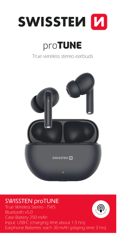 BLUETOOTH TWS ØRETELEFON SWISSTEN PRO TUNE SORT