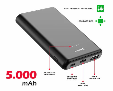 SWISSTEN POWER LINE POWER BANK 5000 mAh 10W BLACK