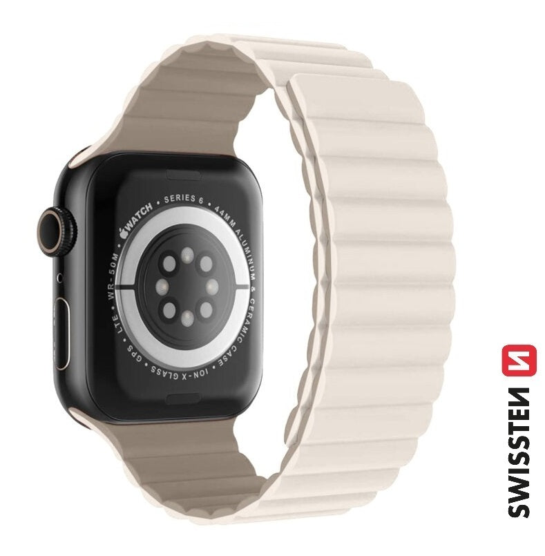 Swissten Apple Watch 42-49mm Magnetic Silicone REM - White